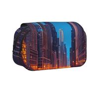 BSKGOHP Chicago Night Print Double Layer Pen Pencil Case Protective Large Capacity Storage Organizer