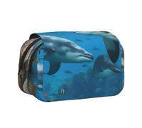 BSKGOHP Dolphins Sea Turtle Shark Octopus Coral Reef Print Double Layer Pen Pencil Case Protective Large Capacity Storage Organizer