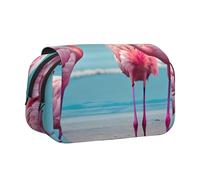 BSKGOHP Flamingo Beach Print Double Layer Pen Pencil Case Protective Large Capacity Storage Organizer