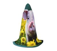 BSKGOHP Flower Pig Print Unisex Hooded Cloak For Christmas Halloween Cosplay Costumes Party Cape