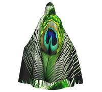 BSKGOHP Green Peacock Feather Print Adult Wizard Hooded Cloaks Robe Cosplay Outfit Are Suitable For The Halloween Carnival