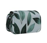 BSKGOHP Mint Gray Leaf Print Double Layer Pen Pencil Case Protective Large Capacity Storage Organizer