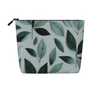 BSKGOHP Mint Gray Leaf Print Travel Makeup Pouch Purse Organizer Convenient Cosmetic Accessories