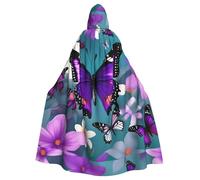 BSKGOHP Purple Butterfly And Flowers Print Adult Wizard Hooded Cloaks Robe Cosplay Outfit Are Suitable For The Halloween Carnival