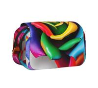 BSKGOHP Rainbow Rose Flower Print Double Layer Pen Pencil Case Protective Large Capacity Storage Organizer