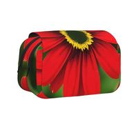 BSKGOHP Red Flower Print Double Layer Pen Pencil Case Protective Large Capacity Storage Organizer