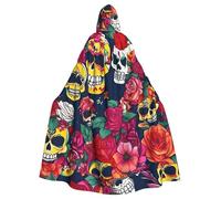 BSKGOHP Sugar And Skulls And Flowers Print Adult Wizard Hooded Cloaks Robe Cosplay Outfit Are Suitable For The Halloween Carnival