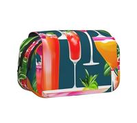 BSKGOHP Tropical Cocktail Print Double Layer Pen Pencil Case Protective Large Capacity Storage Organizer
