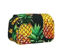 BSKGOHP Tropical Fruit Pineapples Print Double Layer Pen Pencil Case Protective Large Capacity Storage Organizer