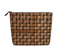 BSKGOHP Wicker Woven Grid Print Travel Makeup Pouch Purse Organizer Convenient Cosmetic Accessories