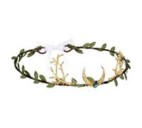 Bskifnn Handmade Fairy Crown Elf Crown Moon Forest Headpiece Elf Costume Halloween Cosplay Renaissance Accessories for Women (Green)