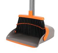 BSKLIN Broom and Dustpan Set House Brooms for Sweeping Indoor Collapsible Broom and Dust Pan Combo for Home Office Kitchen Lobby Floor Pet Hair (Medium-Orange)