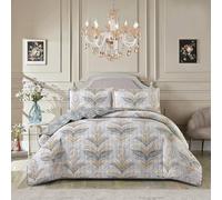 BSL 2 Piece Quilted Bedspread Throw Bedding Set Luxury Bed Throw Comforter and 1 Pillow Shams Floral and Damask Printed Design Machine Washable (Jasmine Silver, Single)