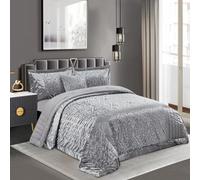 BSL 3 Piece Quilted Infinity Jacquard Velvet Bedspread Bedding Set Includes Bed Throw and 2 Pillow Shams Damask Pattern Hypoallergenic Washable (Silver, Super King 3 Piece)