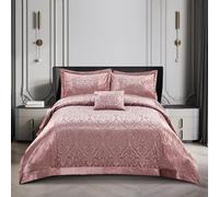 BSL 3 Piece Quilted Infinity Jacquard Velvet Bedspread Bedding Set Includes Bed Throw and 2 Pillow Shams Damask Pattern Hypoallergenic Washable (Pink, King 3 Piece)