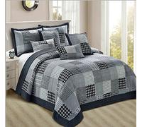 BSL Quilted Patchwork Bedspread Bedding Set 2 Piece Printed Coverlet Includes Bed Throw and 1 Pillow Shams Floral and Check Embroidered Machine Washable (Check Decor, Single)