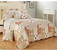 BSL Quilted Patchwork Bedspread Bedding Set 2 Piece Printed Coverlet Includes Bed Throw and 1 Pillow Shams Floral and Check Embroidered Machine Washable (Alvina, Single)