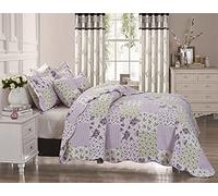 BSL Quilted Patchwork Bedspread Bedding Set 2 Piece Printed Coverlet Includes Bed Throw and 1 Pillow Shams Floral and Check Embroidered Machine Washable (Province, Single)
