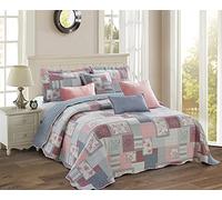 BSL Quilted Patchwork Bedspread Bedding Set 3 Piece Printed Coverlet Includes Bed Throw and 2 Pillow Shams Floral and Check Embroidered Machine Washable (Fine Decor, Double)