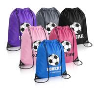 Bslenjoy Personalised Drawstring Football Bag With Name Monogram Initial Customised Drawstring Backpack PE Bag for Sports School Club Soccer Rucksack for girl boy kid