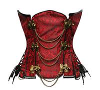 bslingerie® Gothic Steampunk Heavy Duty Waist Cincher Underbust Corset, Red, Large