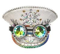 Bslingerie Halloween Steampunk Cosplay Sequin Hat Rave Party Festival Captain Headwear with Goggles (White)
