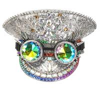 Bslingerie Halloween Steampunk Cosplay Sequin Hat Rave Party Festival Captain Headwear with Goggles (Silver - Crystal)