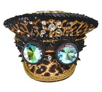 Bslingerie Halloween Steampunk Cosplay Sequin Hat Rave Party Festival Captain Headwear with Goggles (Leopard)