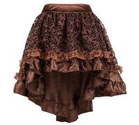 Bslingerie® Ladies Gothic Steampunk Asymmetrical Lace Short Skirt Plus Size (Brown, S)