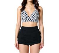 Bslingerie® Ladies Retro Vintage Push Up High Waisted Bikini Swimsuit Plus Size (S, Black Checkered)