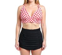 Bslingerie® Ladies Retro Vintage Push Up High Waisted Bikini Swimsuit Plus Size (S, Red Checkered)