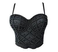 BSLINGERIE® Madonna Style Metallic Studs Bustier Bra Corset Top, Black Pearl, Large