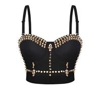 Bslingerie® Madonna Style Metallic Studs Bustier Bra Corset Top, Black Skull, S