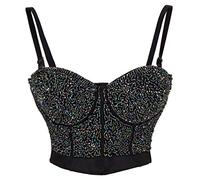 Bslingerie® Madonna Style Metallic Studs Bustier Bra Corset Top, Black Worm, Large