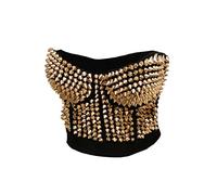 Bslingerie Madonna Style Metallic Studs Bustier Bra Corset Top, Gold, Large