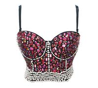 BSLINGERIE® Madonna Style Metallic Studs Bustier Bra Corset Top, Red Crystal, Large