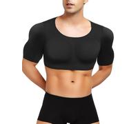 Bslingerie Men's Padded Compression Muscle Shirt with Fake Chest and Shoulder Enhancer, Winter Long Sleeve Shapewear Undershirt, Black, Sizes S-XXL (Black - Short Sleeve, XXL)