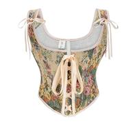 Bslingerie Satin Corset Lace Up Crop Top Clubwear (M, Yellow Floral)