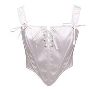 Bslingerie Satin Corset Lace Up Crop Top Clubwear (S, White)
