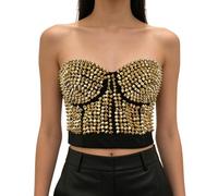 Bslingerie Women Clubwear Belly Dance Madonna Style Metallic Studs Bustier Bra Top