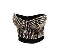 Bslingerie Women Clubwear Glamour Madonna Style Metallic Studs Clubbing Bra Top (XXL, Silver)