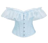 Bslingerie Women Corset Victorian Style Off-Shoulder Corset, Floral Embroidered, Light Blue and yellow, Ruffle Sleeve (UK, Alpha, S, Regular, Regular, Blue)