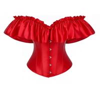 Bslingerie Women Corset Victorian Style Off-Shoulder Corset, Floral Embroidered (S, Red)
