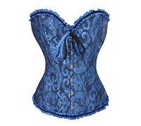 Bslingerie® Women Gothic Floral Lace Satin Overbust Corset (M, Dark Blue)