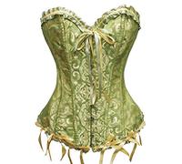 Bslingerie® Women Gothic Floral Lace Satin Overbust Corset (M, Green - yellow)