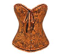 Bslingerie® Women Gothic Floral Lace Satin Overbust Corset (M, Orange)