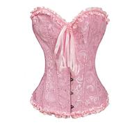 Bslingerie® Women Gothic Floral Lace Satin Overbust Corset (S, Pink)