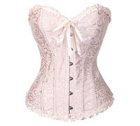Bslingerie® Women Gothic Floral Lace Satin Overbust Corset (XL, Beige)