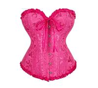 Bslingerie® Women Gothic Floral Lace Satin Overbust Corset (XL, Hot Pink)
