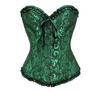 Bslingerie® Women Gothic Floral Lace Satin Overbust Corset (XXL, Dark Green)